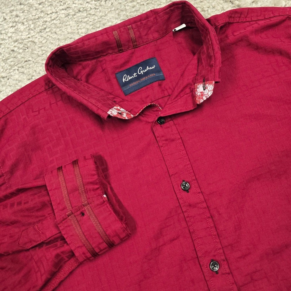 Robert Graham Mens Textured Button Up Shirt 3XL Red Tailored Smart Casual